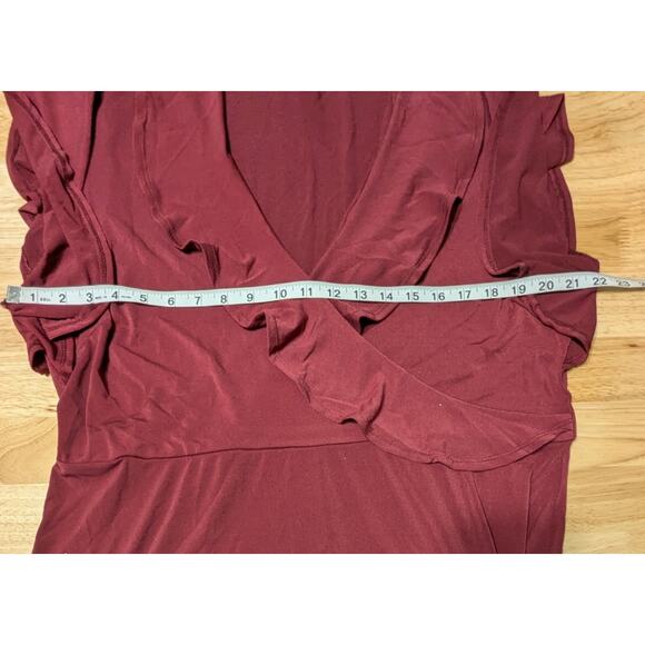 Ny Collection Burgundy Short Flutter Sleeve V-Neck Midi Dress Plus Size 1X - Picture 3 of 12